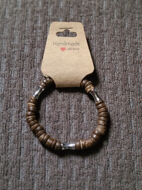Handmade Brown Beaded Men's Bracelet with Silver Accents